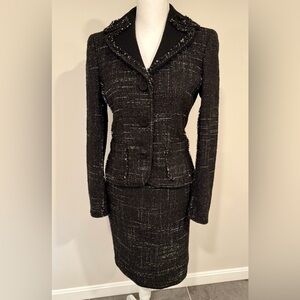 Ann Taylor Black and White Tweed Blazer and Skirt Suit Set